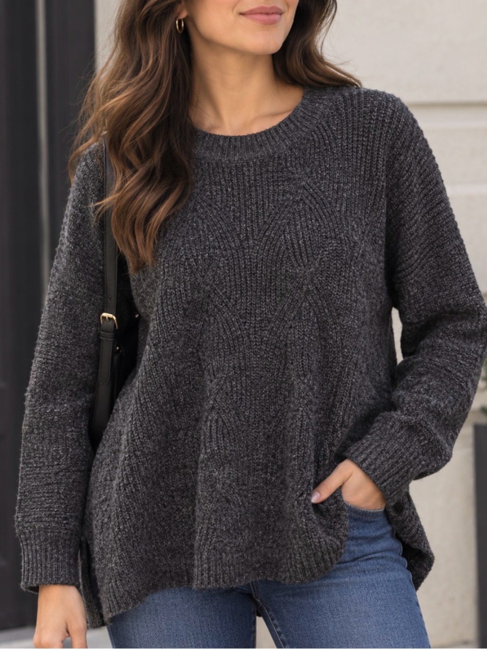 J.jill Cozy Charcoal Knit Sweater - Women pullover